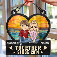 Cœur Chibi Vieux Couple Ensemble Depuis - Ornement Attrape-Soleil Personnalisé à Suspendre à la Fenêtre