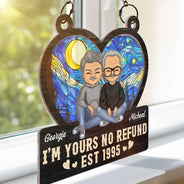 Cœur Chibi Vieux Couple Ensemble Depuis - Ornement Attrape-Soleil Personnalisé à Suspendre à la Fenêtre