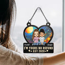 Heart Chibi Old Couple Together Since - Personalized Window Hanging Suncatcher Ornament