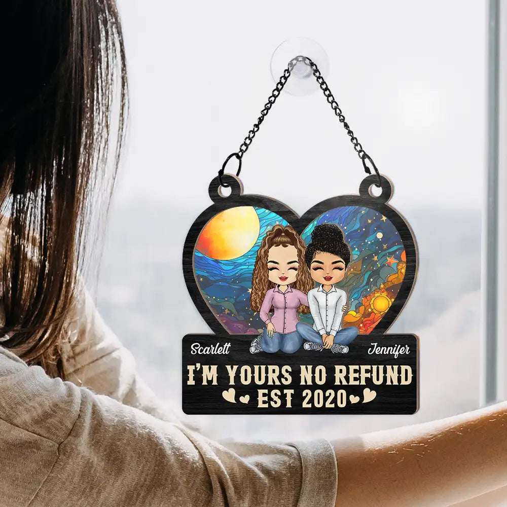 Cœur Chibi Vieux Couple Ensemble Depuis - Ornement Attrape-Soleil Personnalisé à Suspendre à la Fenêtre