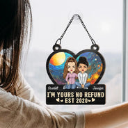 Cœur Chibi Vieux Couple Ensemble Depuis - Ornement Attrape-Soleil Personnalisé à Suspendre à la Fenêtre