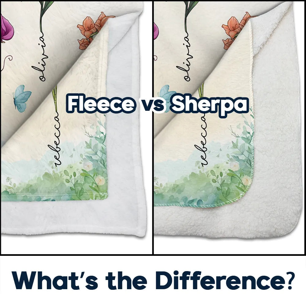 Couverture polaire personnalisée, couverture Sherpa, motif floral du mois de naissance de grand-mère et grand-mère 