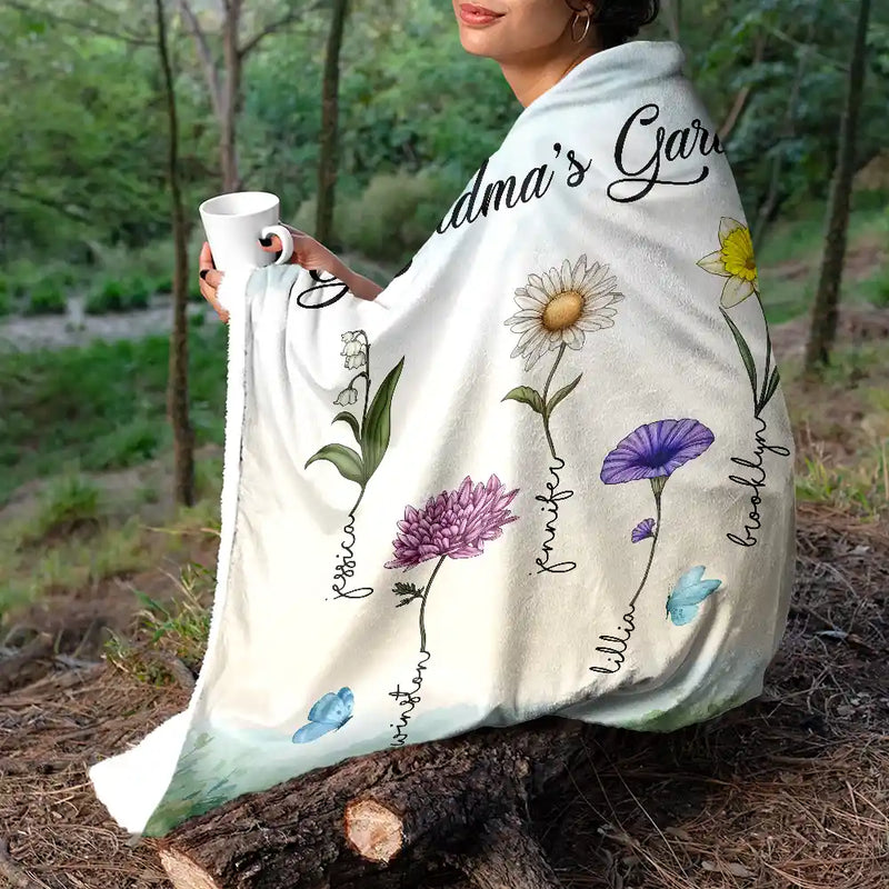Couverture polaire personnalisée, couverture Sherpa, motif floral du mois de naissance de grand-mère et grand-mère 