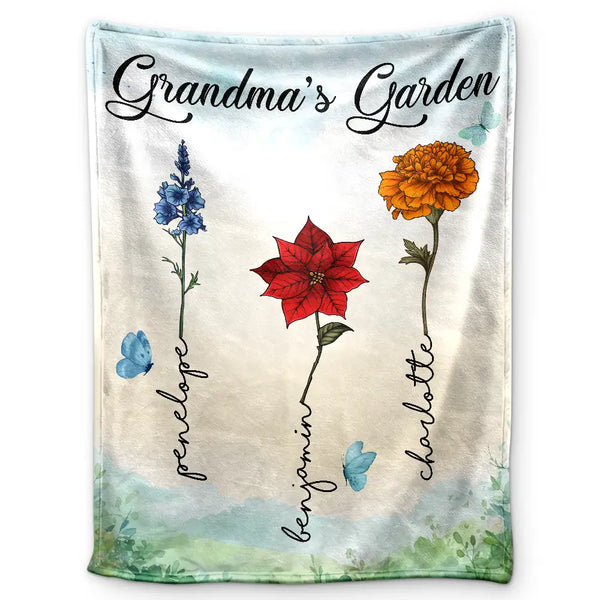 Grandma Nana's Garden Birth Month Flower - Personalized Fleece Blanket, Sherpa Blanket