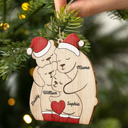 Christmas Bear Family - Personalized Custom Shaped Wooden Ornament