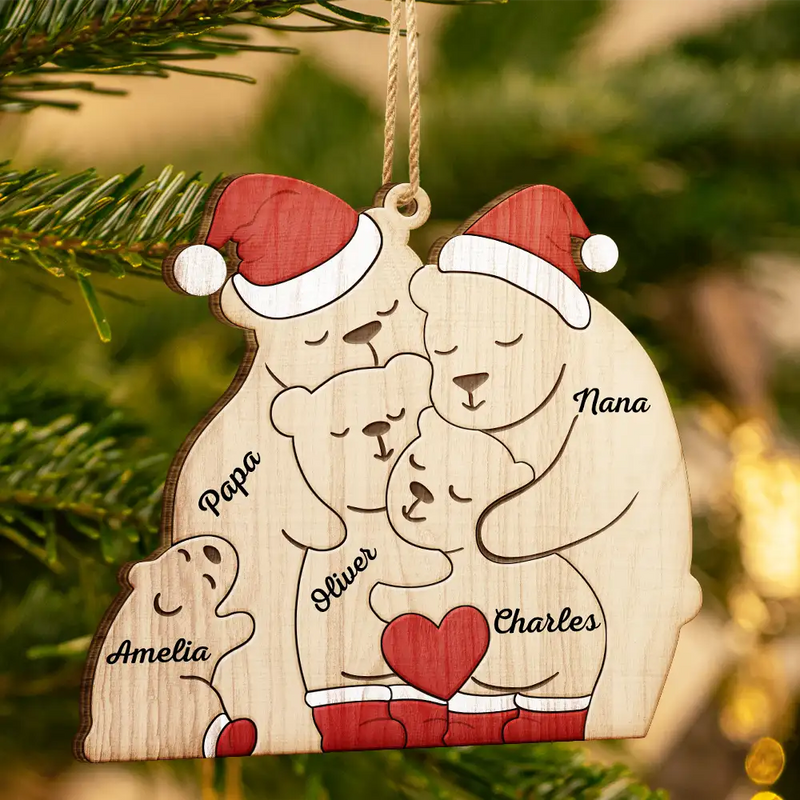 Famille d'ours de Noël - Décoration en bois personnalisée 