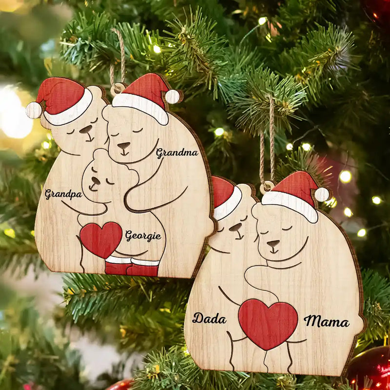 Famille d'ours de Noël - Décoration en bois personnalisée 