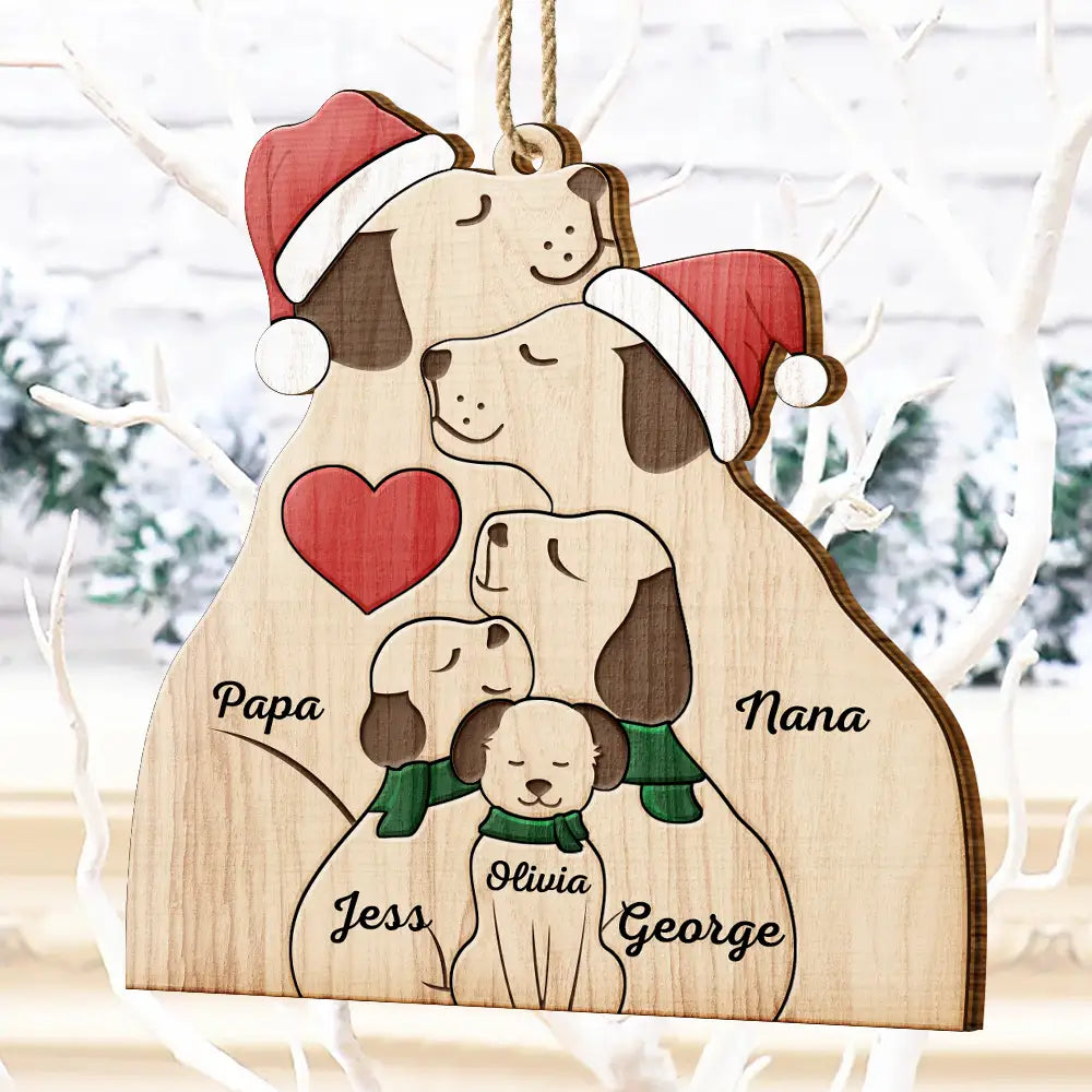 Christmas Dog Family - Personalized Custom Shaped Wooden Ornament