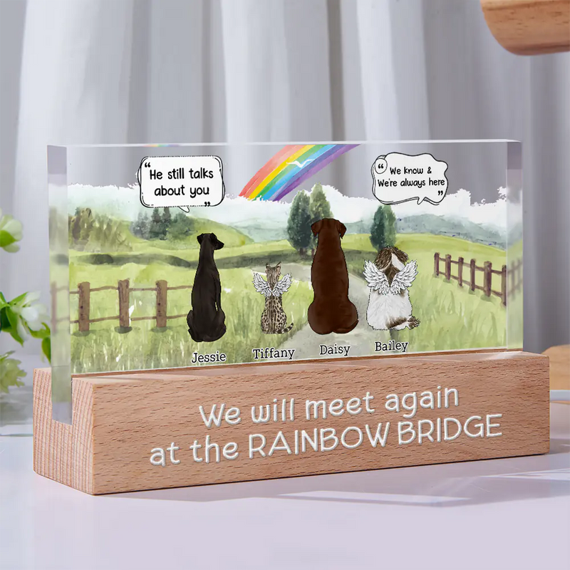 Mémorial pour animaux de compagnie « Ils parlent toujours de toi » - Lumière LED rectangulaire personnalisée 