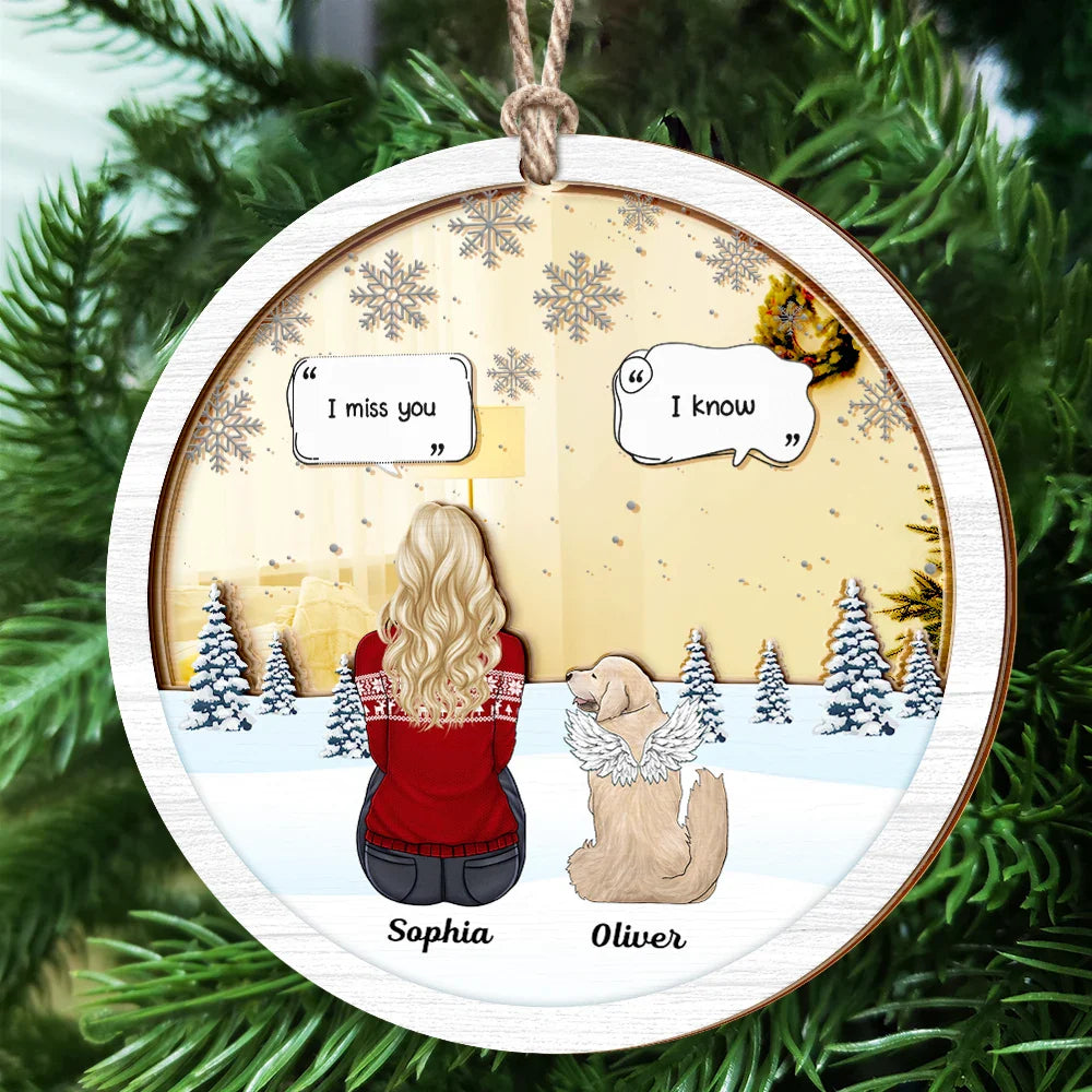 I Miss You Pet Memorial A Girl And Her Dogs - Personalized Mirror Ornament