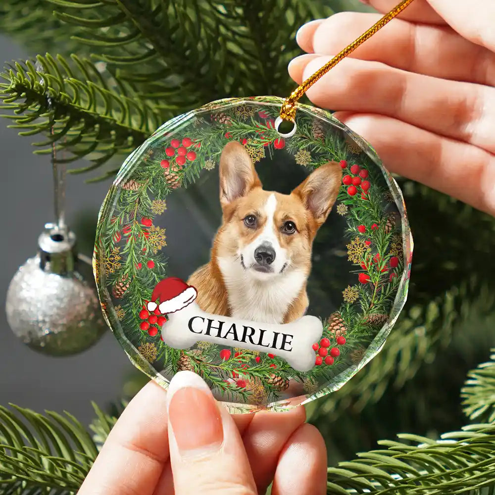Ornement personnalisé en verre avec photo en souvenir d'un animal de compagnie - Décoration personnalisée en forme de cercle 