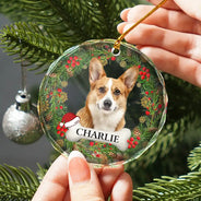 Ornement personnalisé en verre avec photo en souvenir d'un animal de compagnie - Décoration personnalisée en forme de cercle 