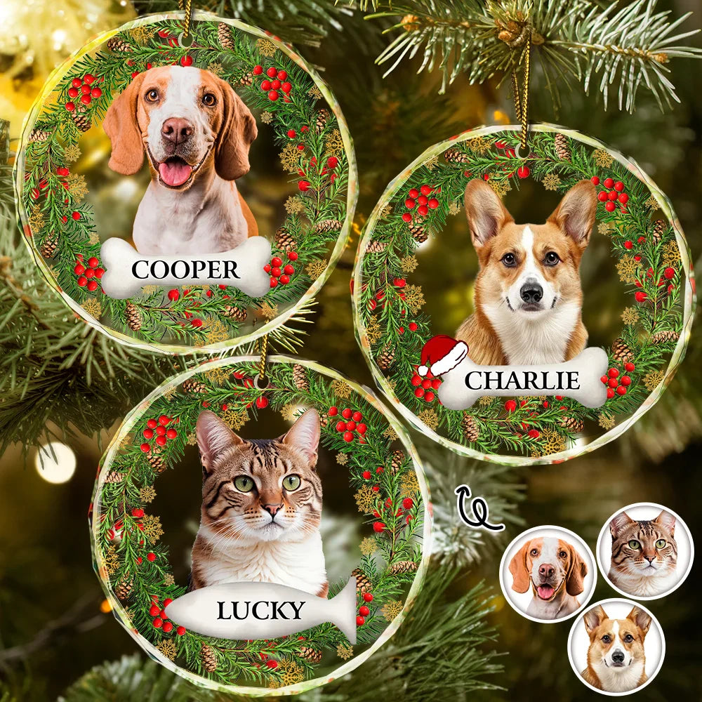 Ornement personnalisé en verre avec photo en souvenir d'un animal de compagnie - Décoration personnalisée en forme de cercle 
