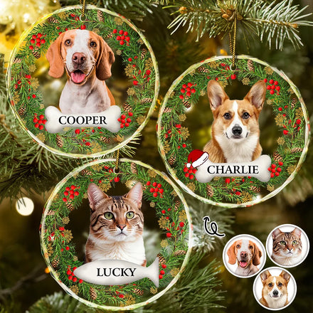 Ornement personnalisé en verre avec photo en souvenir d'un animal de compagnie - Décoration personnalisée en forme de cercle 