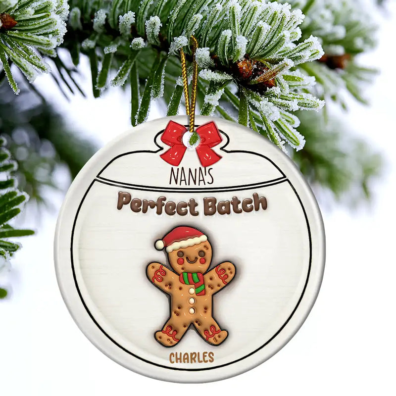 Gingerbread Cookies Grandma Grandpa Perfect Patch - 3D Inflated Effect Printed Personalized Circle Ceramic Ornament