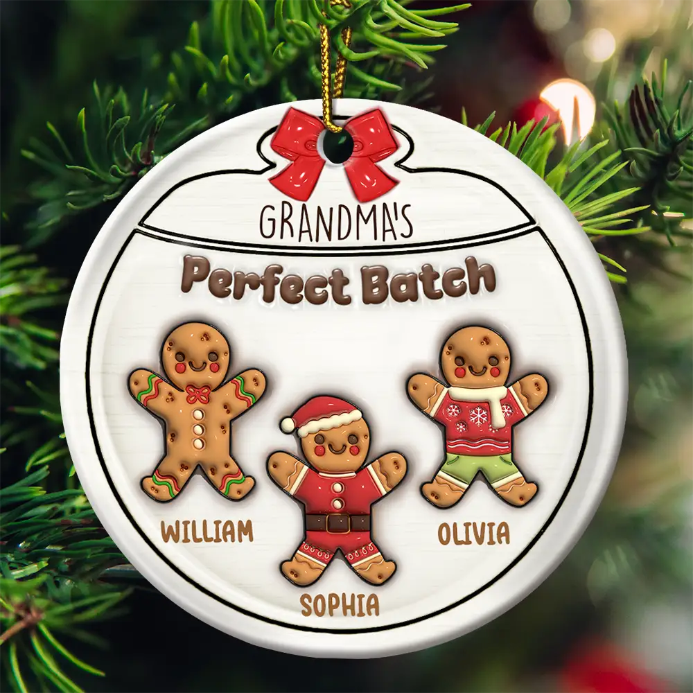 Gingerbread Cookies Grandma Grandpa Perfect Patch - 3D Inflated Effect Printed Personalized Circle Ceramic Ornament
