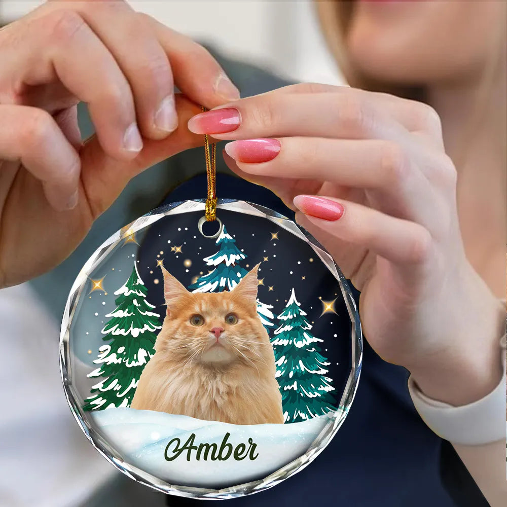 Custom Photo Pet Face Christmas Trees - Personalized Combo Circle Glass Ornament