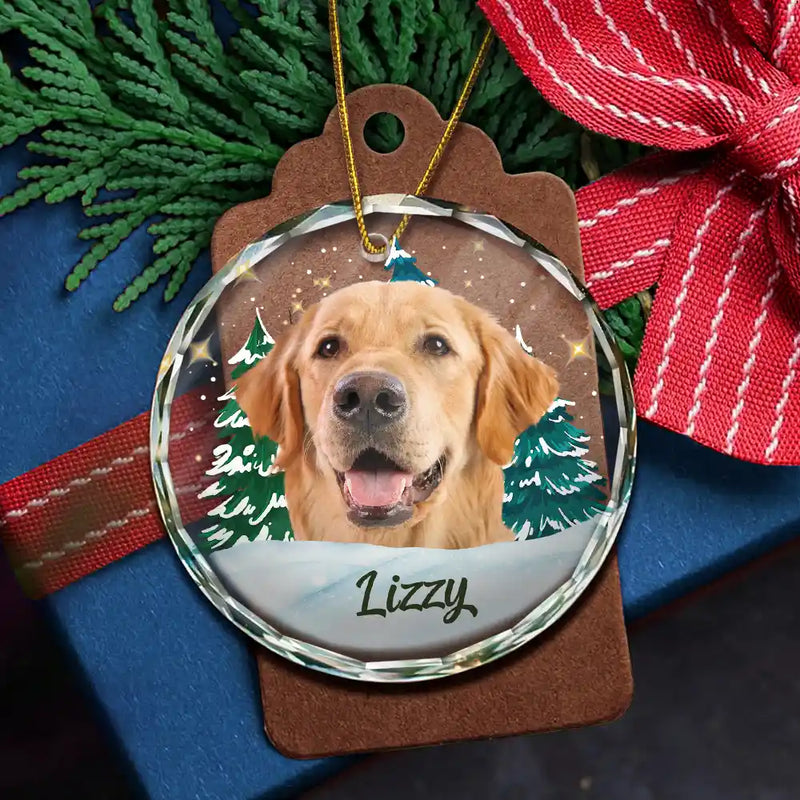 Custom Photo Pet Face Christmas Trees - Personalized Combo Circle Glass Ornament
