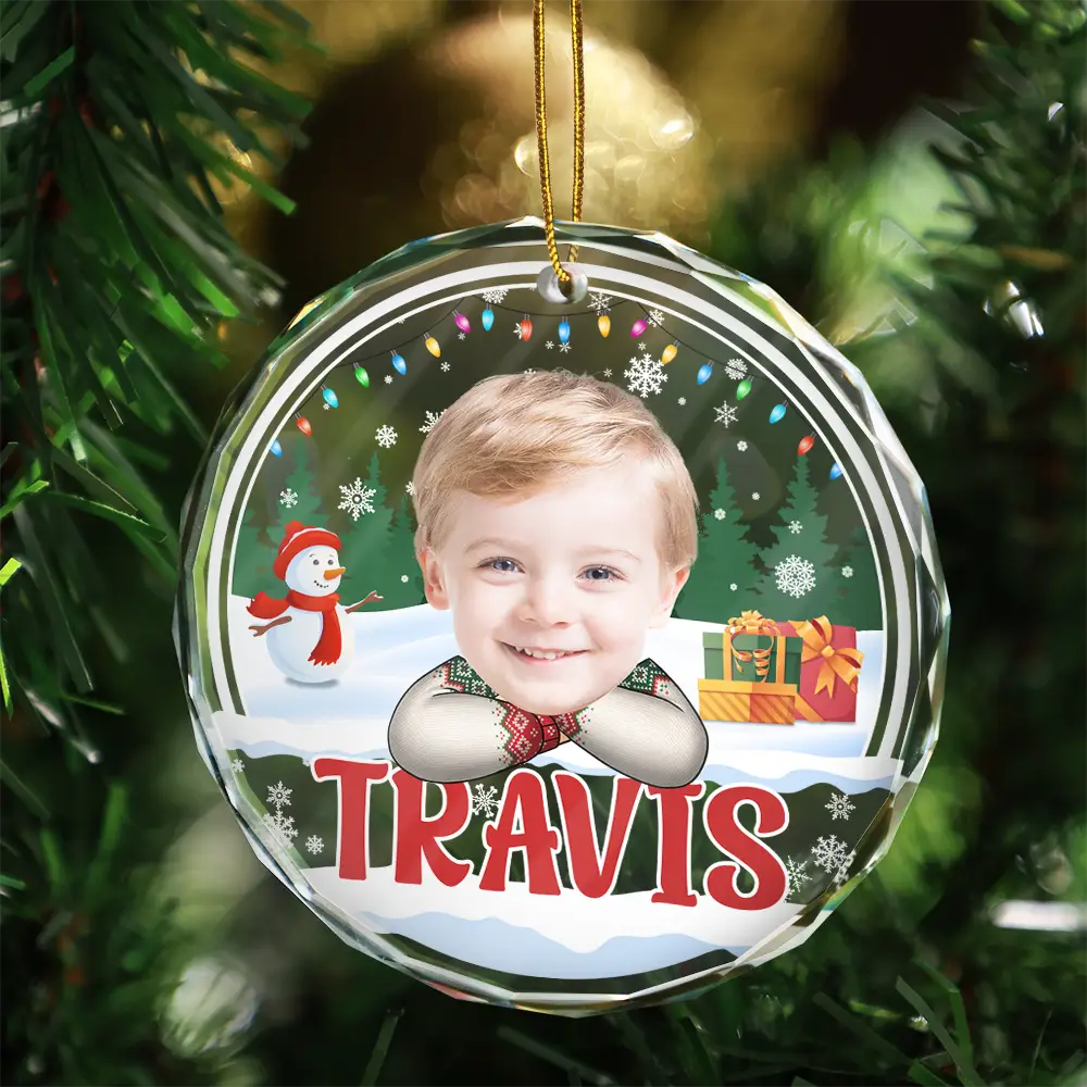 Custom Photo Kid's Face Chibi Style - Personalized Combo Circle Glass Ornament