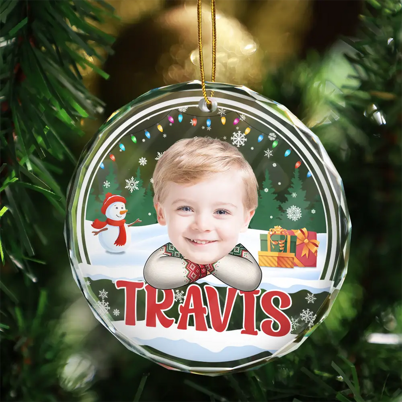 Custom Photo Kid's Face Chibi Style - Personalized Combo Circle Glass Ornament