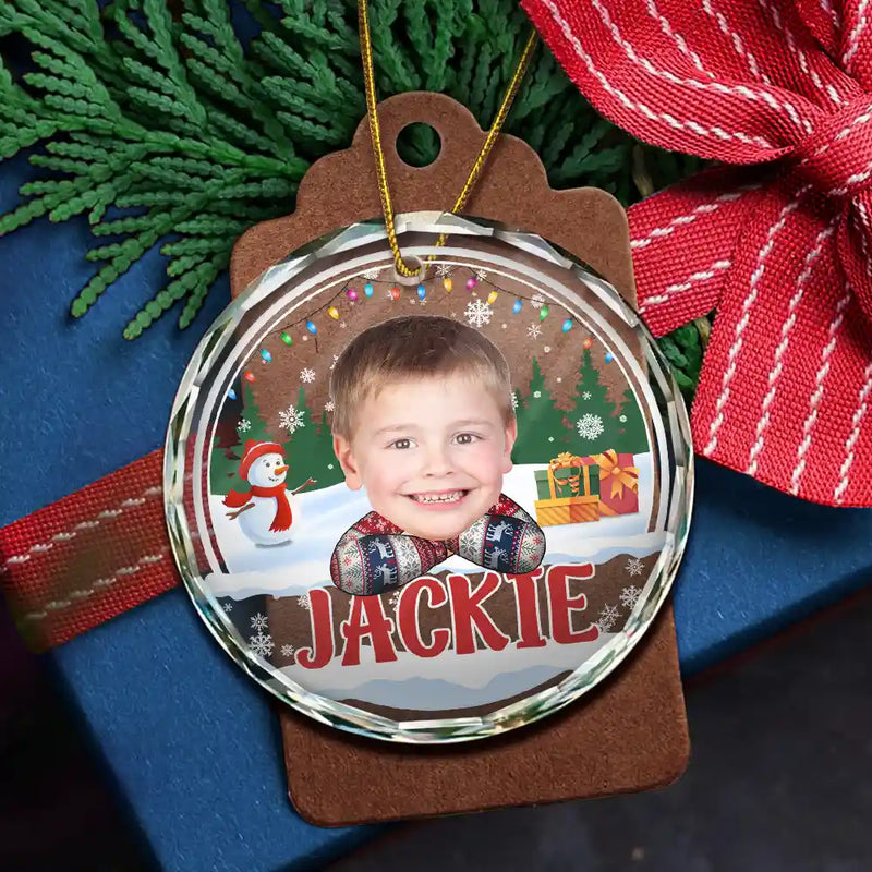 Custom Photo Kid's Face Chibi Style - Personalized Combo Circle Glass Ornament