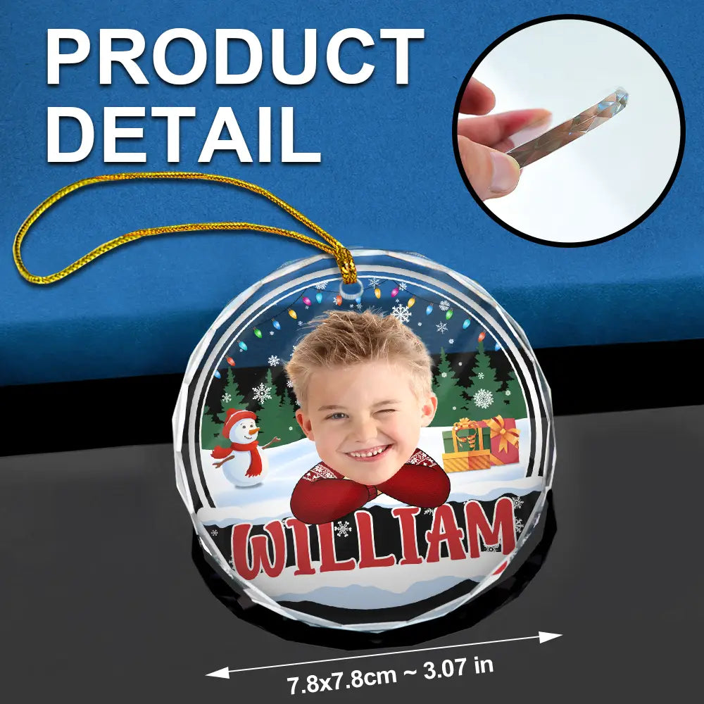 Custom Photo Kid's Face Chibi Style - Personalized Combo Circle Glass Ornament