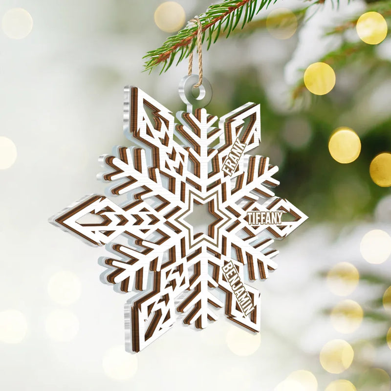 Snowflake Family Custom Names - Personalized 2-Layered Mix Ornament