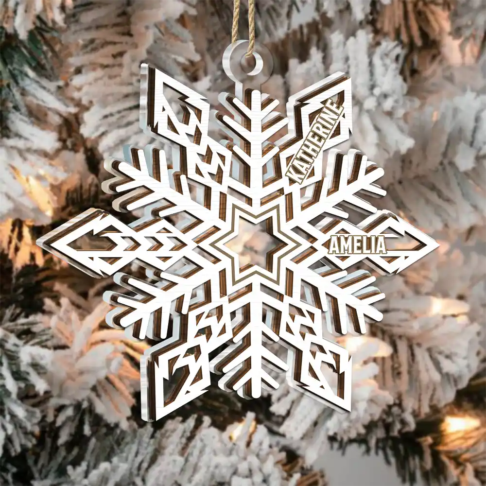 Snowflake Family Custom Names - Personalized 2-Layered Mix Ornament