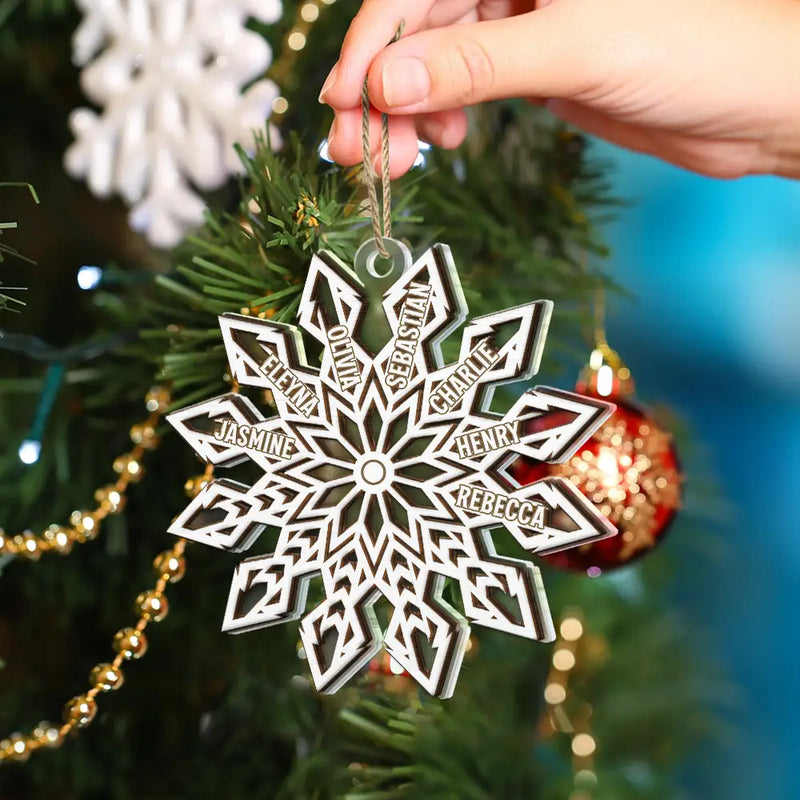 Snowflake Family Custom Names - Personalized 2-Layered Mix Ornament