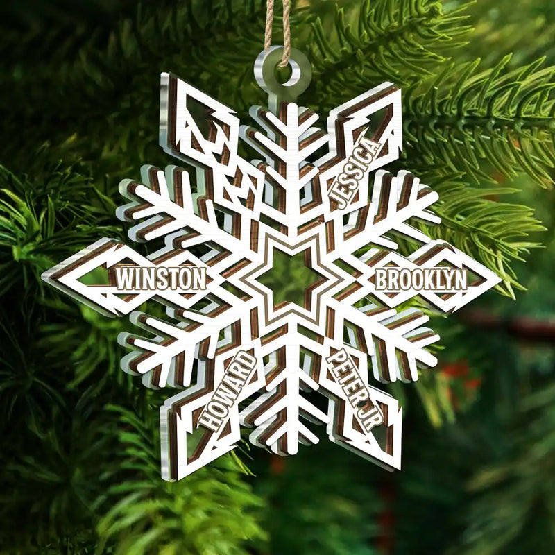 Snowflake Family Custom Names - Personalized 2-Layered Mix Ornament