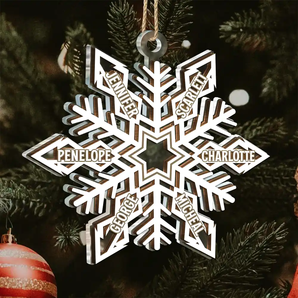 Snowflake Family Custom Names - Personalized 2-Layered Mix Ornament