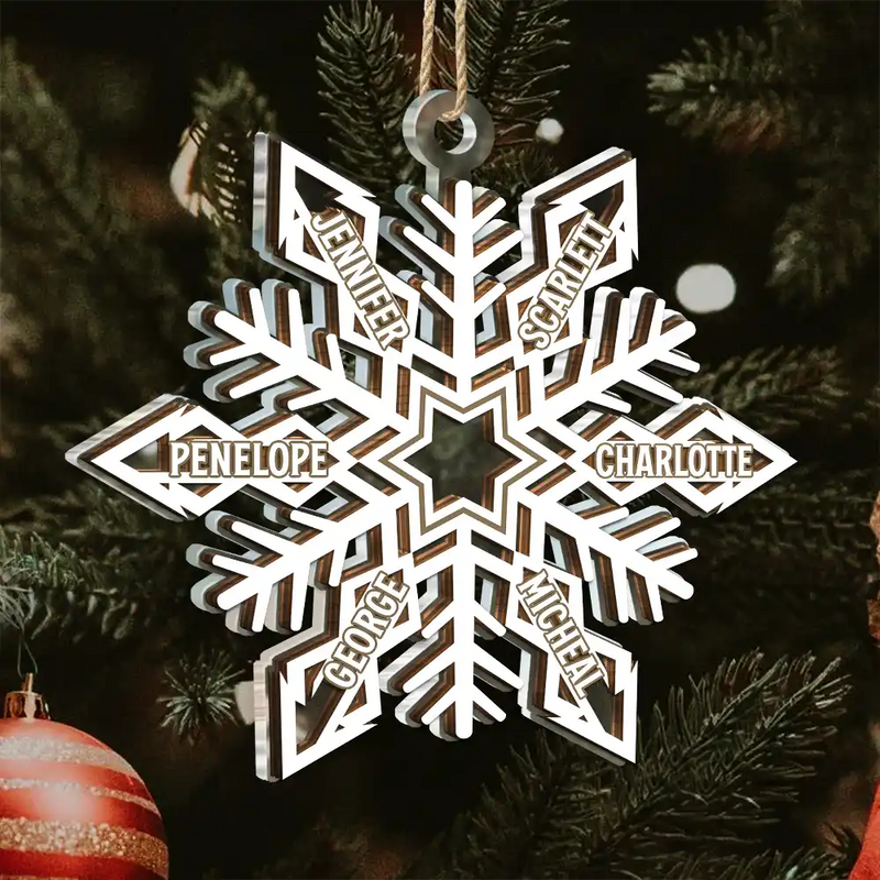 Snowflake Family Custom Names - Personalized 2-Layered Mix Ornament