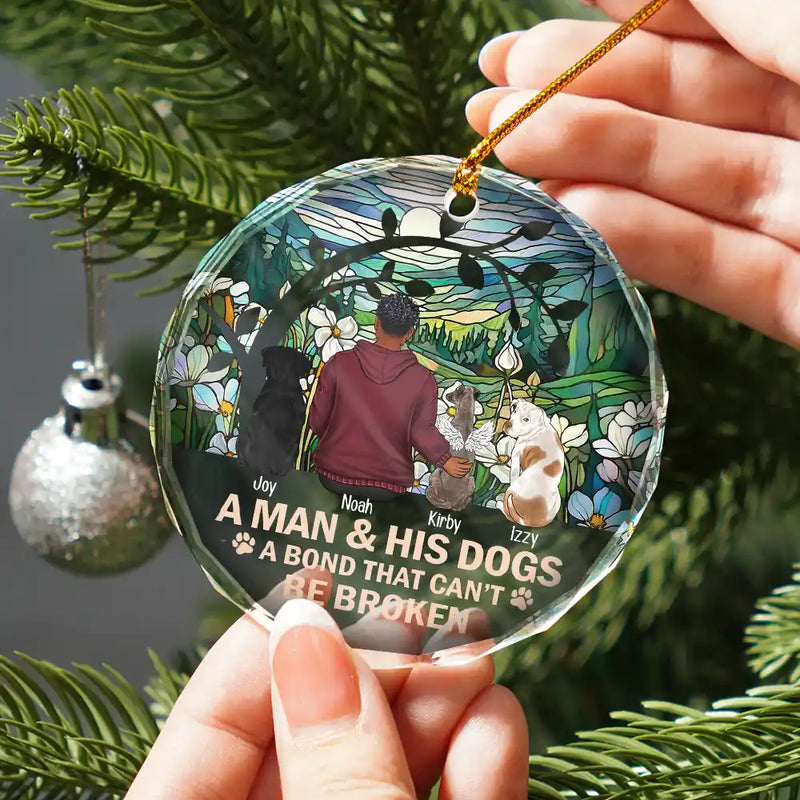 Dog Lovers,Cat Lovers,Pet Lovers - Flower Field A Girl And Her Dog And Cat - Personalized Circle Glass Ornament