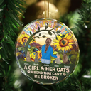 Dog Lovers,Cat Lovers,Pet Lovers - Flower Field A Girl And Her Dog And Cat - Personalized Circle Glass Ornament
