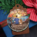 Dog Lovers,Cat Lovers,Pet Lovers - Flower Field A Girl And Her Dog And Cat - Personalized Circle Glass Ornament