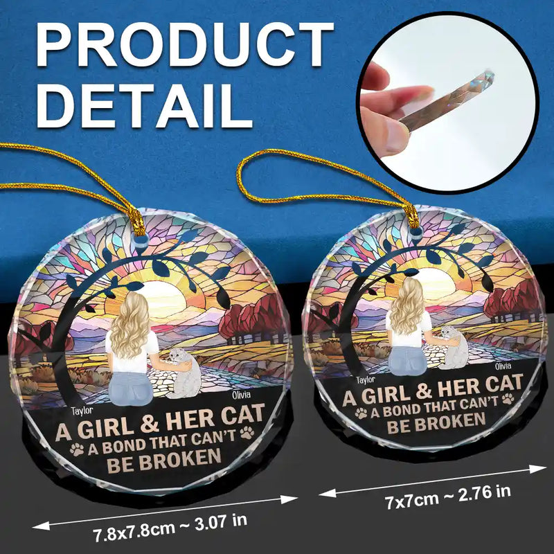 Dog Lovers,Cat Lovers,Pet Lovers - Flower Field A Girl And Her Dog And Cat - Personalized Circle Glass Ornament