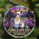 Dog Lovers,Cat Lovers,Pet Lovers - Flower Field A Girl And Her Dog And Cat - Personalized Circle Glass Ornament