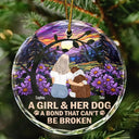 Dog Lovers,Cat Lovers,Pet Lovers - Flower Field A Girl And Her Dog And Cat - Personalized Circle Glass Ornament