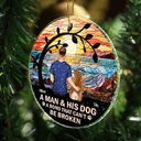 Dog Lovers,Cat Lovers,Pet Lovers,Love,Christmas - Flower Field A Girl And Her Dog And Cat - Personalized Stained Glass Ornament