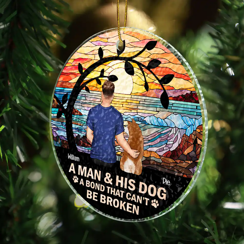 Dog Lovers,Cat Lovers,Pet Lovers,Love,Christmas - Flower Field A Girl And Her Dog And Cat - Personalized Stained Glass Ornament