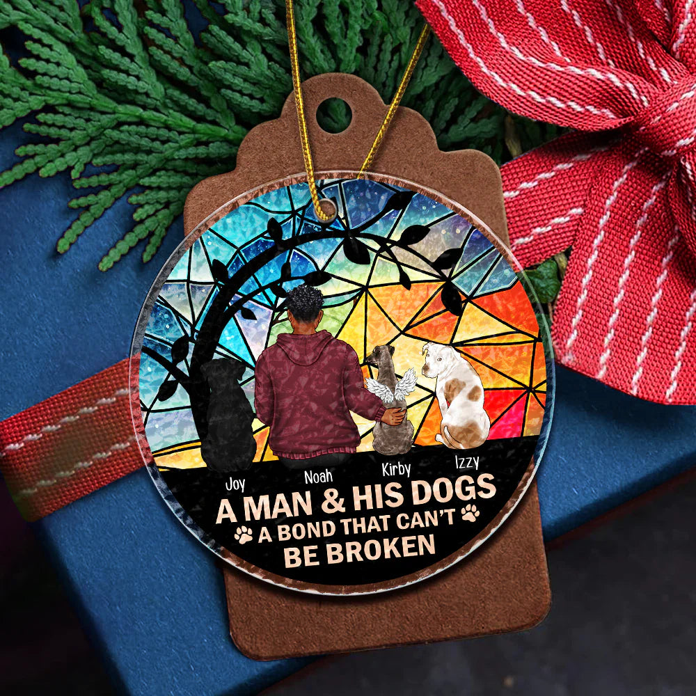 Dog Lovers,Cat Lovers,Pet Lovers,Love,Christmas - Flower Field A Girl And Her Dog And Cat - Personalized Stained Glass Ornament