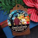 Dog Lovers,Cat Lovers,Pet Lovers,Love,Christmas - Flower Field A Girl And Her Dog And Cat - Personalized Stained Glass Ornament