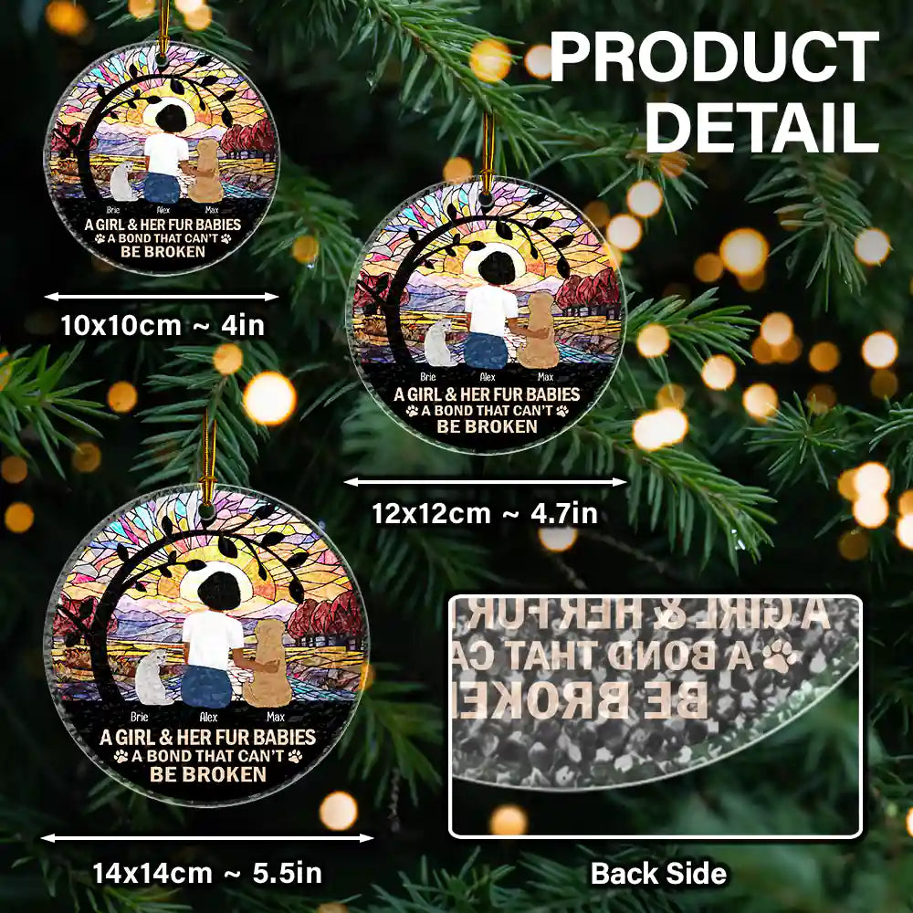 Dog Lovers,Cat Lovers,Pet Lovers,Love,Christmas - Flower Field A Girl And Her Dog And Cat - Personalized Stained Glass Ornament