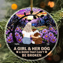 Dog Lovers,Cat Lovers,Pet Lovers,Love,Christmas - Flower Field A Girl And Her Dog And Cat - Personalized Stained Glass Ornament
