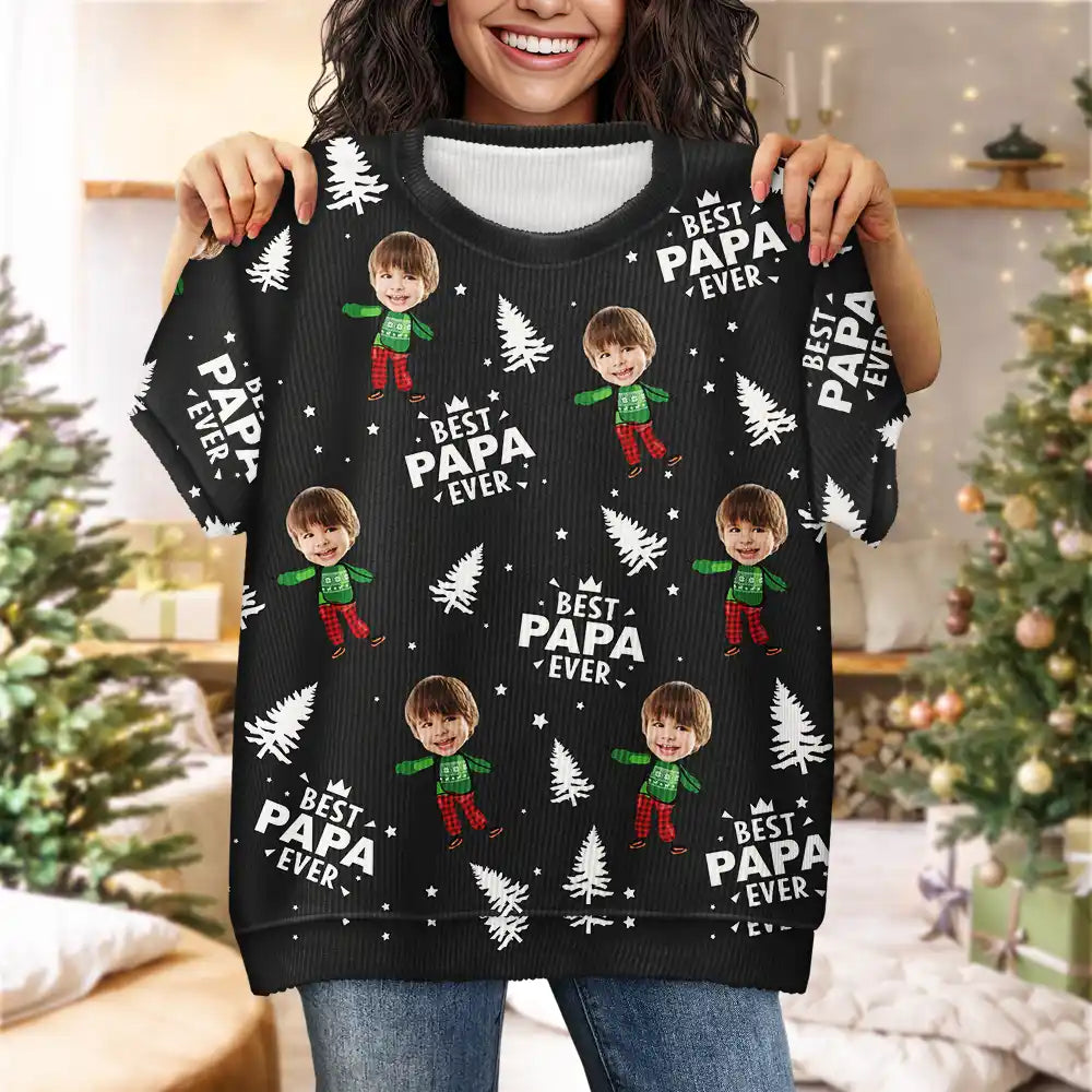 Gift For Grandpa, Gift For Father - Custom Photo Best Dad Grandpa Ever - Personalized Short Sleeve Sweater