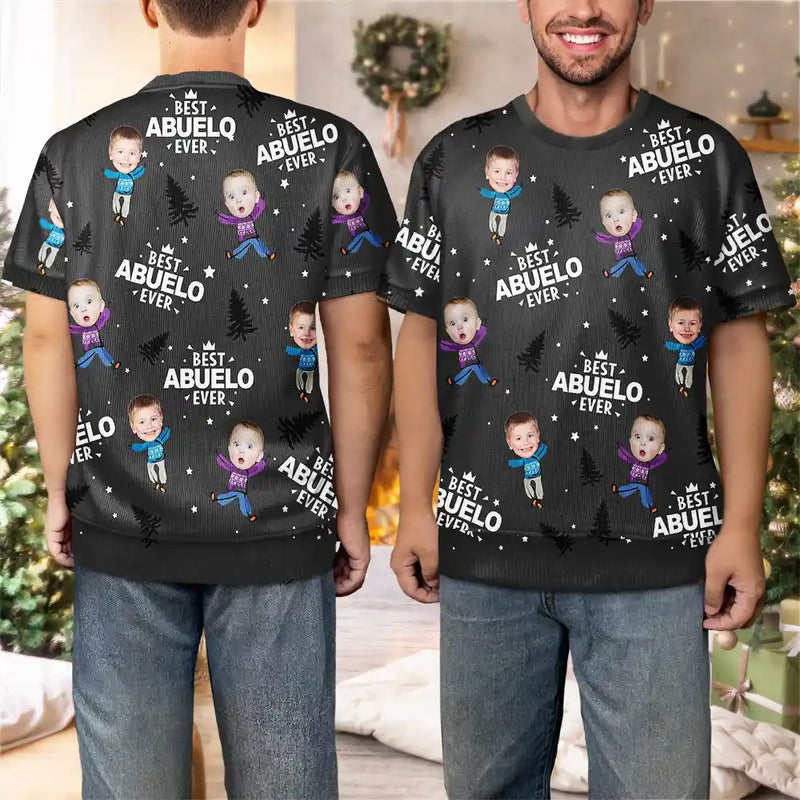 Gift For Grandpa, Gift For Father - Custom Photo Best Dad Grandpa Ever - Personalized Short Sleeve Sweater