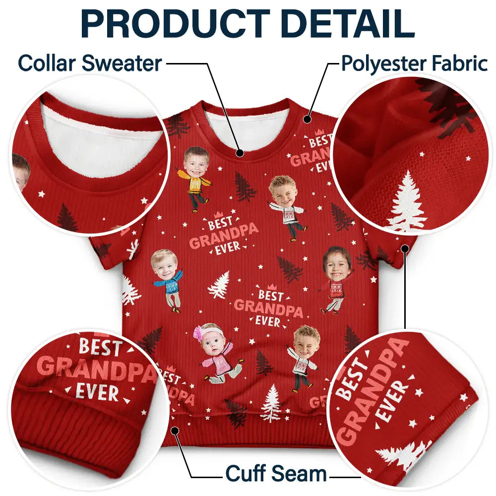 Gift For Grandpa, Gift For Father - Custom Photo Best Dad Grandpa Ever - Personalized Short Sleeve Sweater