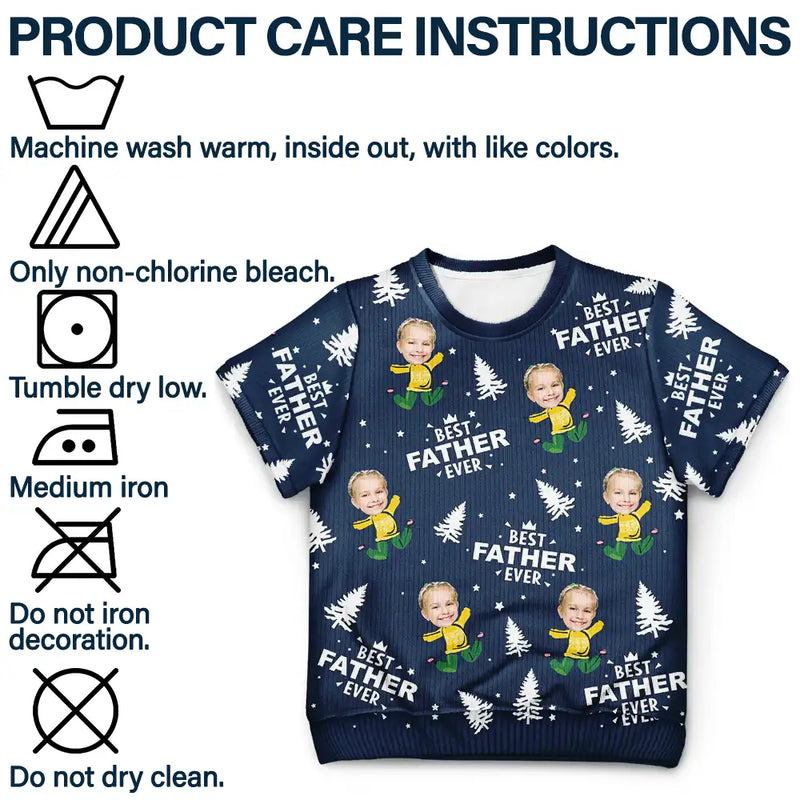 Gift For Grandpa, Gift For Father - Custom Photo Best Dad Grandpa Ever - Personalized Short Sleeve Sweater