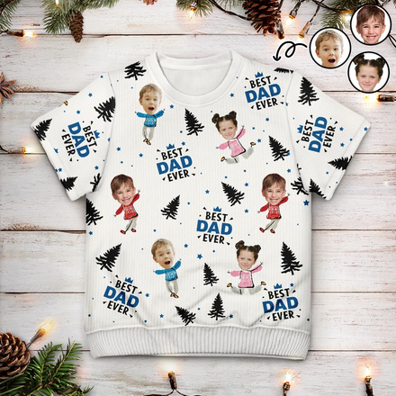 Pull à manches courtes personnalisé avec photo du meilleur papa et grand-père de tous les temps 