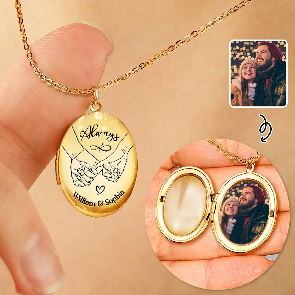 Custom Photo Couple Always Holding Hands Personalized Locket Necklac Wander Prints